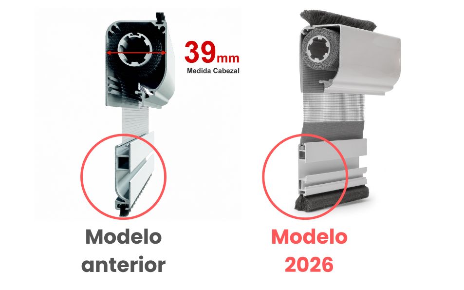 Comparativa de perfiles mosquitera enrollable modelo antiguo y modelo 2026